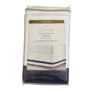NEW Everhome Bedskirt Emory Hotel Border California King White Navy Tailored 15"